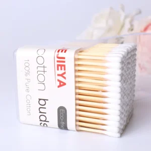 195pcs Disposable Cotton Swabs with Bamboo Sticks in Square Case for Daily Use