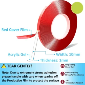 1mm Industrial Acrylic Double Sided Pressure Sensitive Waterproof Adhesive Tape Red Film For Building Material