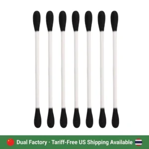 200 Pcs Cotton Bud Double Round Black Paper Stick Cotton Swabs with Round Box