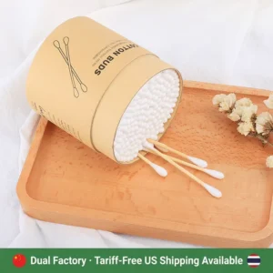 200Pcs Cotton Bud Bamboo Stick Cotton Swab with Kraft Paper Round Box