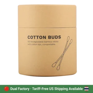 200Pcs Cotton Bud Bamboo Stick Cotton Swab with Kraft Paper Round Box