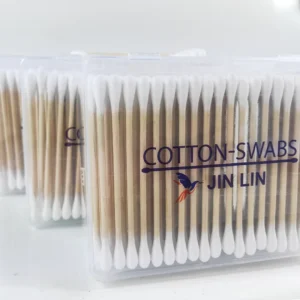 200Pcs Wooden Stick Cotton Swabs Double Round Tips Plastic Connected Lid Square Box Natural Hygienic Daily Care