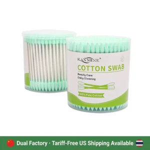 200pcs Cotton Swab Double Cusp Green Head Paper Stick Cotton Buds With Round Box