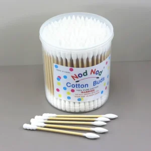 200pcs Premium Organic Cotton Swabs Customize Logo Bamboo Stick Qtips Ear Cleaning Cotton Buds