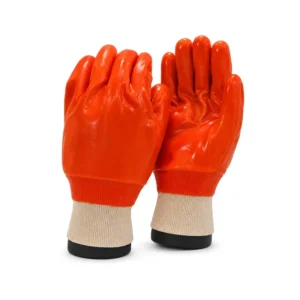 26cm Hi Vis PVC Safety Gloves Snug Fit Knit Cuff Smooth Surface Work Gloves for Facility Maintenance