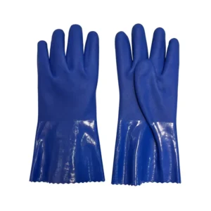 27cm Blue Micro sandy PVC Gloves Cotton Flocked Reusable Cleaning Gloves for Janitorial Service