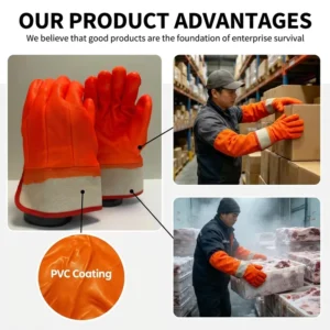 27cm Hi Vis Fluorescent Winter PVC Safety Work Gloves with Double Dipped Sandy Finish for General Industry