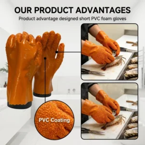 27cm Waterproof Orange PVC Industrial Work Gloves with Granulated Finish for Multi scenario Compatibility