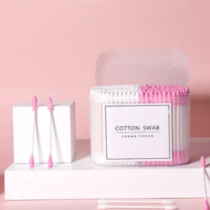 300PCS Boxed Disposable Cotton Swabs Double ended Round & Pointed Tips Soft Flexible Cotton Sticks for Ear Cleaning & Makeup