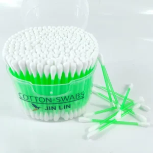 300PCS Green Plastic Stick Cotton Swabs Cup Detachable Lid Aluminum Material Daily Care Travel Home Use Cosmetic Application