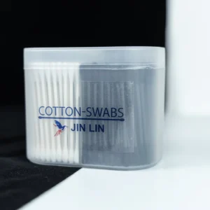300Pcs Eco Paper Stick Cotton Swabs Black and White Color Mix Single Spiral and Round Tip Matte Flip Plastic Square Box