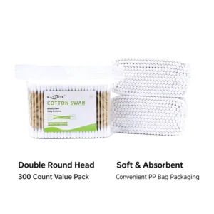 300pcs Cotton Swab Bamboo Pulp Paper Sticks Cotton Buds with PE Zip Bag for Nose and Ear Cleaning Infant Hygiene