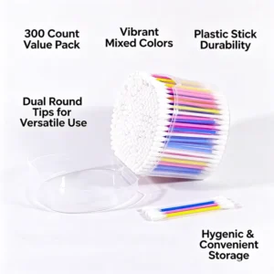 300pcs Mixed Color Cotton Swabs pp Stick Cotton Buds With Renovated Half Round Box for Cleaning Make up Round Head