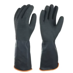 35cm Crinkled Palm Heavy Duty Industrial Acid Alkali Oil Resistance Black Chemical Safety Protective Rubber Work Gloves