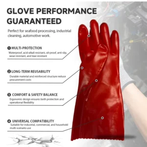 35cm Red Glossy PVC Safety Gloves with Cotton Lining for Industrial and Chemical Protection Task