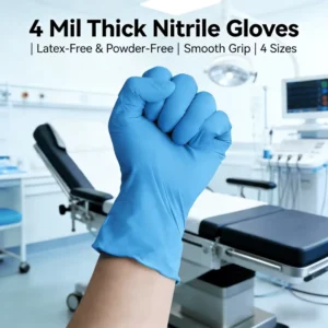 4 Mil Heavy Duty Thick Nitrile Gloves and Powder Free with Scure Smooth Grip 4 Sizes Multipurpose Use Disposable Safety Gloves