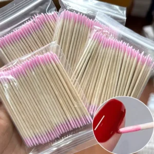400pcs Pink Double Head Nail Art Cuticle Pusher Remover 7CM Orange Wood Sticks Cotton Swab Clean Tool Salon DIY Use Rhinestone