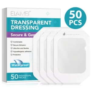 50 Packs 3.9″x4.7″ Transparent Film Dressing Wound Care Waterproof Bandages for Post Surgical Shower & Tattoo Aftercare