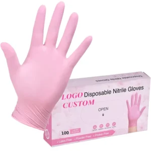 50 Pairs Boxed 3 Mil Textured Fingertips Pink Disposable Nitrile Safety Gloves Latex Free EN ISO 374 Type Powder Free Beauty