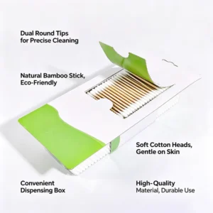 500pcs Double Round Bamboo Stick Cotton Swabs Cotton Buds with Suction Card Package for Baby Care Makeup Ear Cleaning