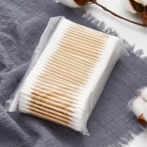 500pcs Organic Cotton Swabs Two Head Multi Purpose Wood Stick Cotton Buds for Ear Cleaning & Cosmetic Use