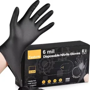 6 Mil Heavy Duty Black Disposable Nitrile Gloves 100 Piece Box Durable for Home Cleaning Machine Repair Safety Work Gloves