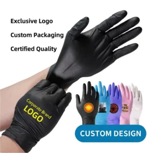 6mil Non Sterile Fingertips Textured Protective Powder Free Disposable Black Composite Nitrile Gloves