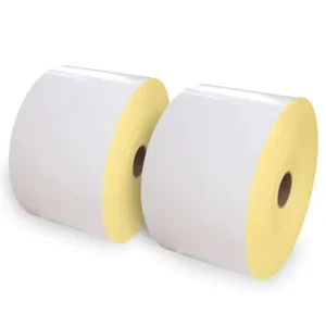 80g Semi Glossy Paper Coated Paper Raw Material Hot Melt Adhesive Label with Yellow Glassine Liner Jumbo Roll Semi Glossy Label