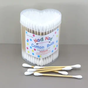 80pcs Bamboo Cotton Swabs Disposable Double Head Cotton Buds in Clear for Baby Ear Care Daily Cleaning