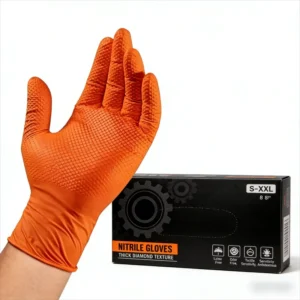 8mil Orange Black Diamond pattern Latex free Nitrile Gloves Car Repair Thickened Disposable Heavy duty Ambidextrous Odor free