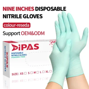 9 Inch Aqua Green Nitrile Gloves Durable Powder Free for Industrial and Food Use
