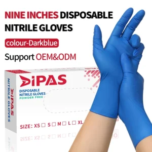 9 Inch Deep Blue Nitrile Gloves Powder Free Safe for Industry & Food Handling