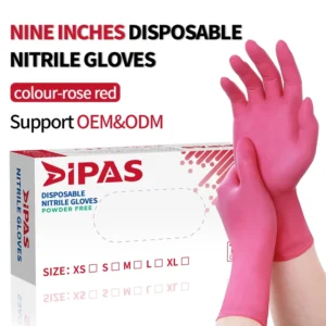 9 Inch Rose Pink Nitrile Gloves Powder Free Industrial & Food Grade