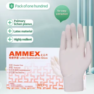 AMMEX Medical Examination Gloves Powder Free Sterile Disposable Latex Gloves Smooth Texture Durable Flexible 23CM Length