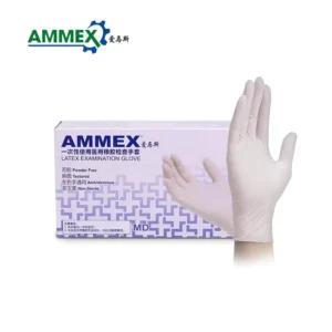 AMMEX Natural Latex Disposable Gloves Powder-Free Curled Cuffs 23cm Length General Purpose Examination Gloves Flexible