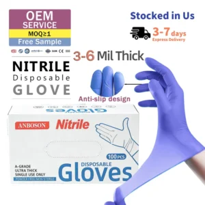 ANBOSON Blue Purple Nitrile Examination Gloves Powder Free Disposable Industrial Medical Food Handling Use Manufacturer Supply
