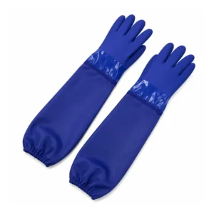 Acid Resistant Extra Long Blue Sandy Gloves Reliable Supplier Polyester Liner for Chemical Electroplating
