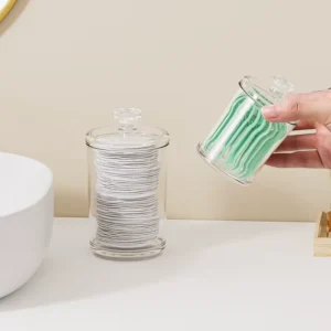 Acrylic Qtip Holder Dispenser for Cotton Swab Ball Round Pads Floss Picks Clear Plastic Apothecary Jar Bath Canister