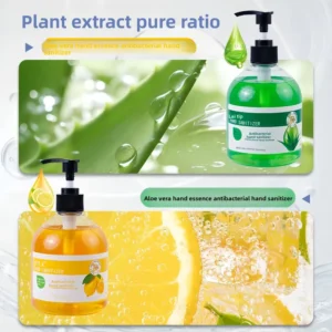 Aloe Lemon scented Antibacterial Plastic Hand Sanitizer Large Bottle Pump Household use Certified Hygienic Disinfection Suitable