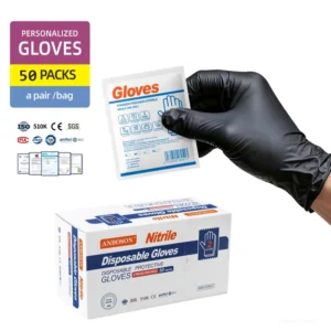 Anboson 2 Pack Durable Eco Friendly Thick Portable Nitrile Gloves Disposable Powder Free Individually Wrapped Black S XL