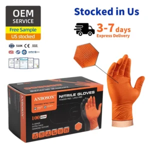Anboson Orange Diamond Nitrile Gloves Powder Free Disposable Heavy Duty EN ISO 374 Type a for Automotive & Food Handling