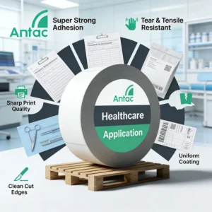 Antac Label High Durability Top Coated 70g DT Paper Hot Melt Adhesive Strong Adhesion Medical Grade Self-Adhesive Label
