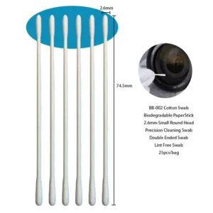 BB-002 Biodegradable Paper Stick Small Round Cotton Bud Precision Cleaning Double Ended Cotton Swab for Cleanroom