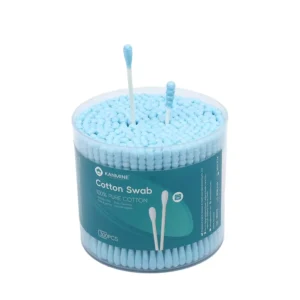 Baby Blue Round Screw Tip Cotton Swab 300pcs Paper Stick Cotton Bud with pp Box for Ear Cleaning