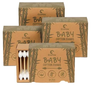 Baby Cotton Swabs 220 Count Biodegradable Organic Wooden Bamboo Cotton Buds Double Tipped Safety Sticks 100% Eco-Friendly