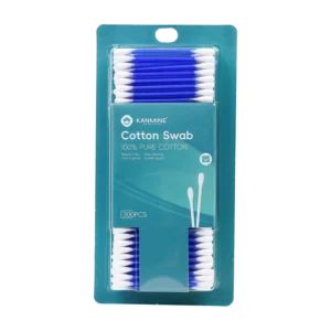 Baby Safety QTips Cotton Swab 300pcs Blue pp Stick Cotton Bud with Blister Card Packed