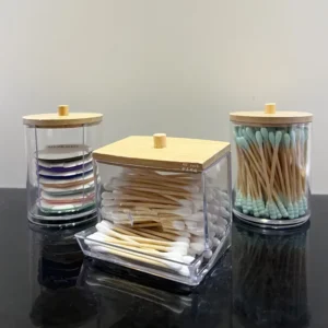 Bamboo Lid Bathroom Cotton Swabs Holder Storage Organizer Home Plastics Storage Boxes