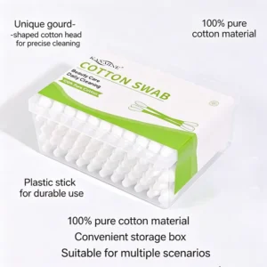 Biodegradable Ear Swab Makeup Remover Double Sided Gourd Tips 55pcs Cotton Buds Plastic Sticks Cotton Swabs with Flat Square Box