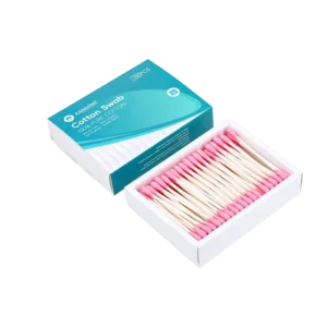 Biodegradable Q Tips Original Cotton Bud 100pcs Paper Stick Pink Cotton Swab with Drawer Paper Box