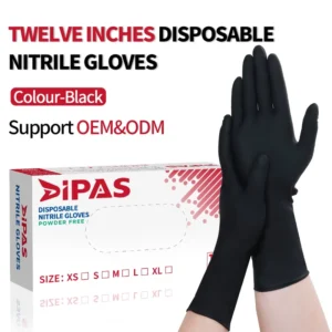 Black Nitrile 12-Inch Heavy Duty Powder-Free Gloves for Food & Industrial Use